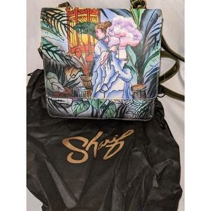 SHARIF Hand Painted Leather GRECIAN GODDESS Crossbody Shoulder Organizer Bag